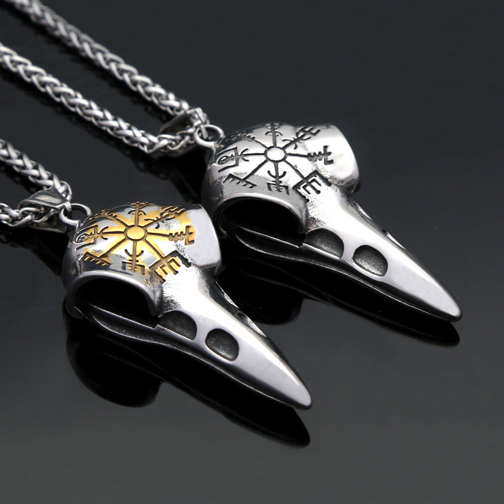 Raven Stainless Steel Viking Compass Pendant Necklace for Men