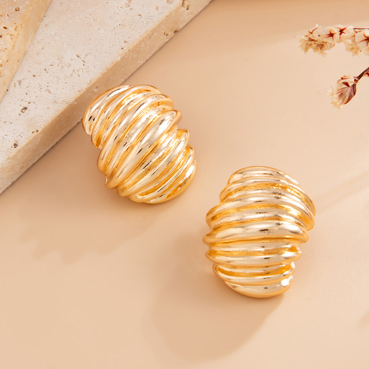 Planderful Geometric Stud Earrings For Women Vienna Verve Folded Texture C Shaped Statement Jewelry