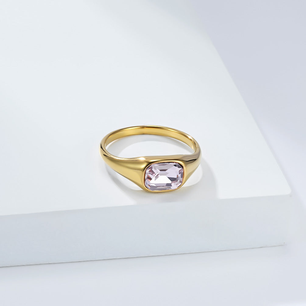 Planderful Square Zircon Ring For Women Titanium Steel Gold Plated Light Luxury Jewelry