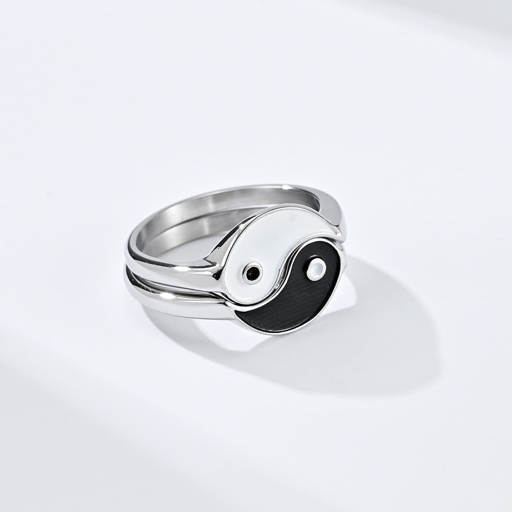 Chinese Style Taiji Diagram Yin And Yang Fish Stainless Steel Ring Male And Female Split Combination Couple Ring Source For Men And Women