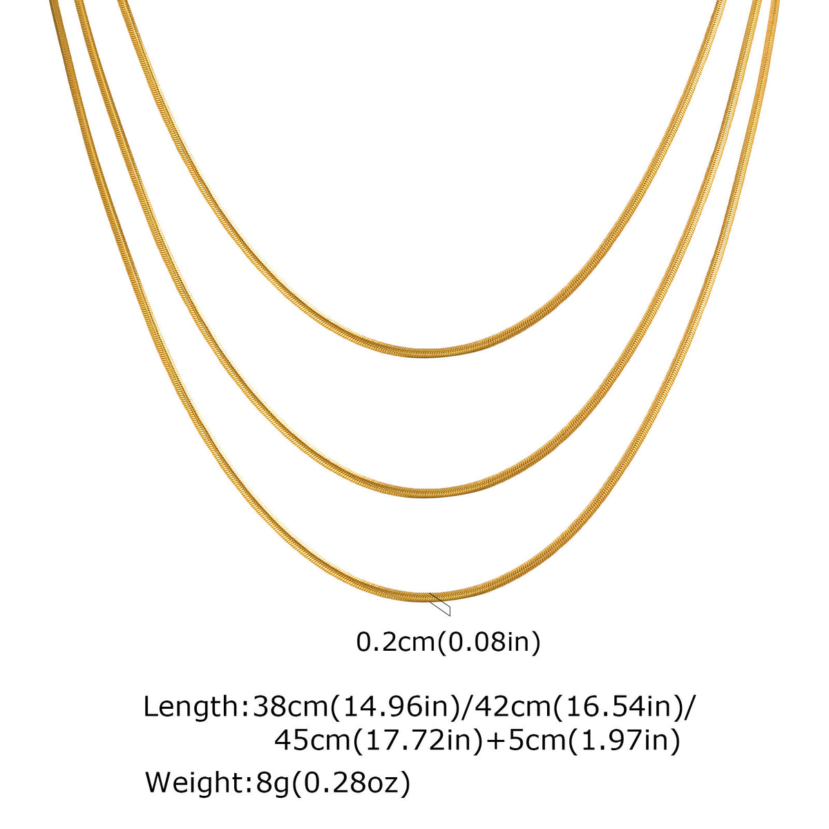 Wind Stainless Steel Multi-Layer Three-Layer Flat Snake Chain Necklace Gold-Plated Lady