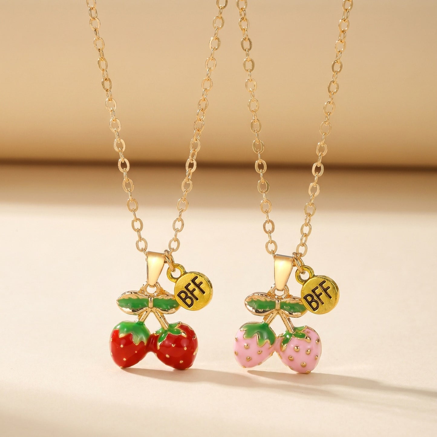 Women's Alloy Strawberry Dopamine Pendant Necklace Two-Piece Set Clavicle Chain