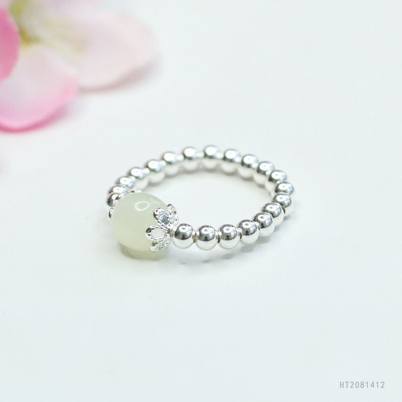 925 Sterling Silver White Hetian Jade Ring