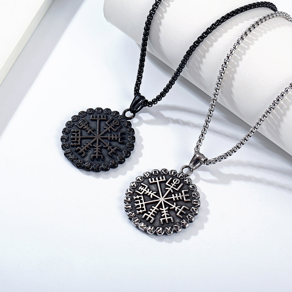 Planderful Viking Compass Necklace For Men Durable Titanium Steel Snowflake Pendant Retro Nordic Jewelry
