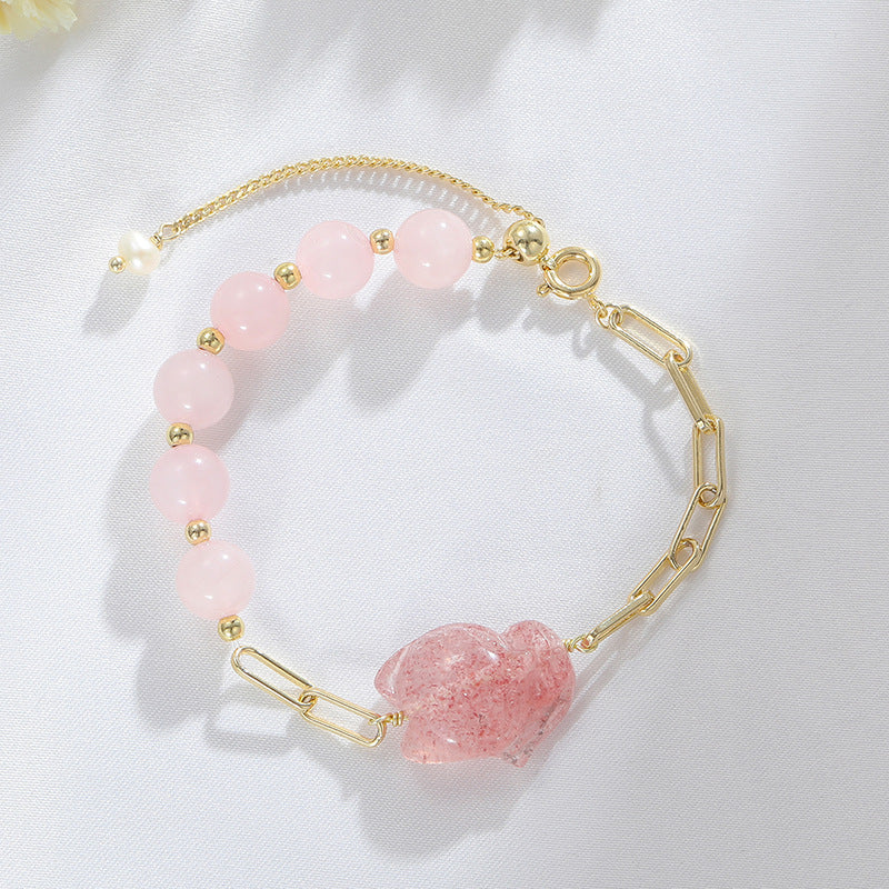 Peach Blossom Crystal Bracelet with Small Fox Design