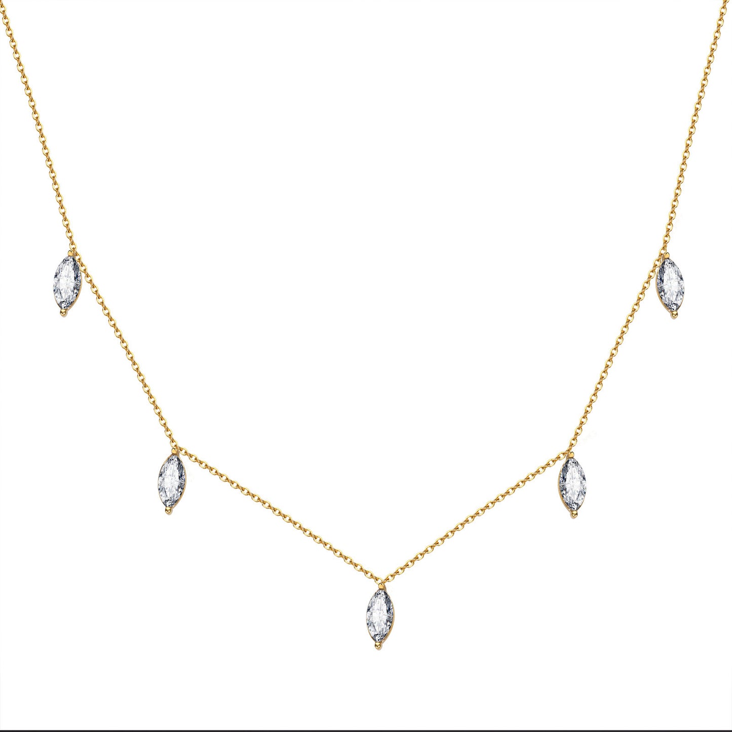 Stainless Steel Horse Eye Zircon Flat Cross Necklace 18K Gold