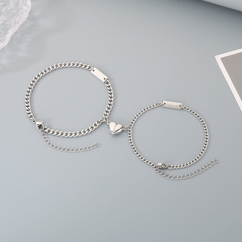 Magnetic Heart Couple Bracelet – Lettering Small Square Brand Love Titanium Steel
