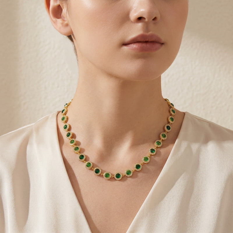 Light Color Zircon Ball Necklace, Court Style, Collarbone Chain, Stainless