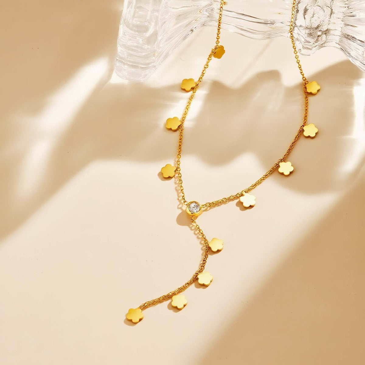 Stainless Steel Zircon Floral Necklace