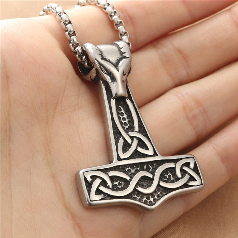 Titanium Steel Viking Hammer Pendant - Trendy Punk Necklace for Men