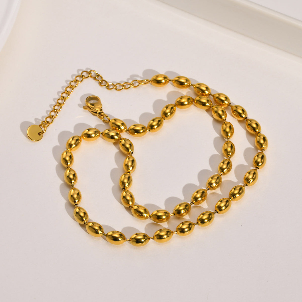 Stainless Steel Bead Necklace Ladies – Rugby Bead Chain Necklace Gold