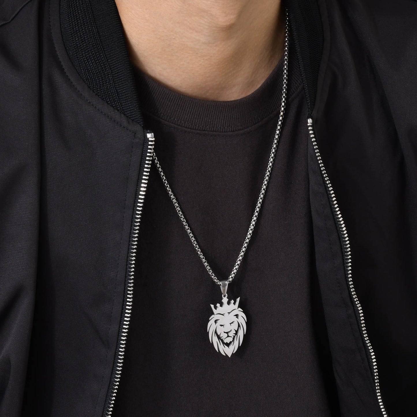 Men's Stainless Steel Lion Head Pendant Steel Necklace