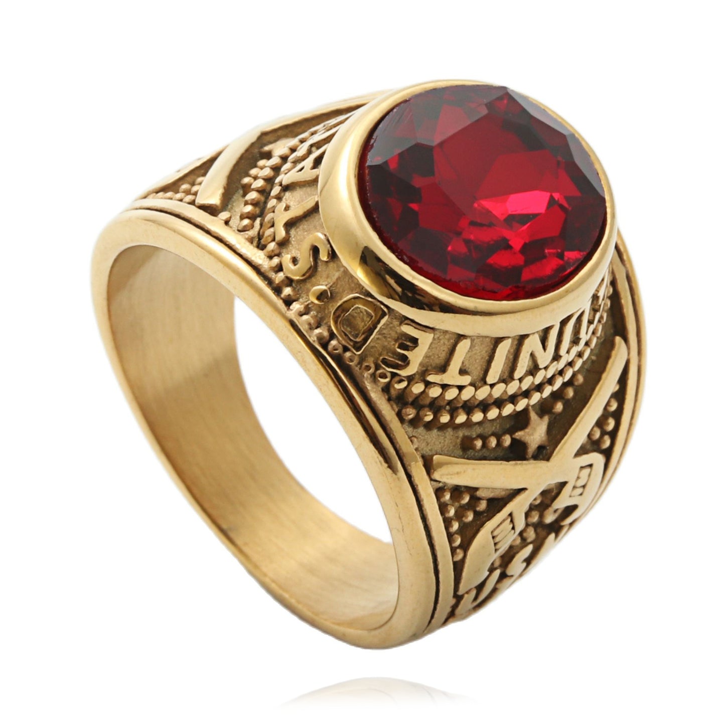 Trendy Multi-Color Gemstone Letter Ring for Men – Retro Titanium Steel Punk Style