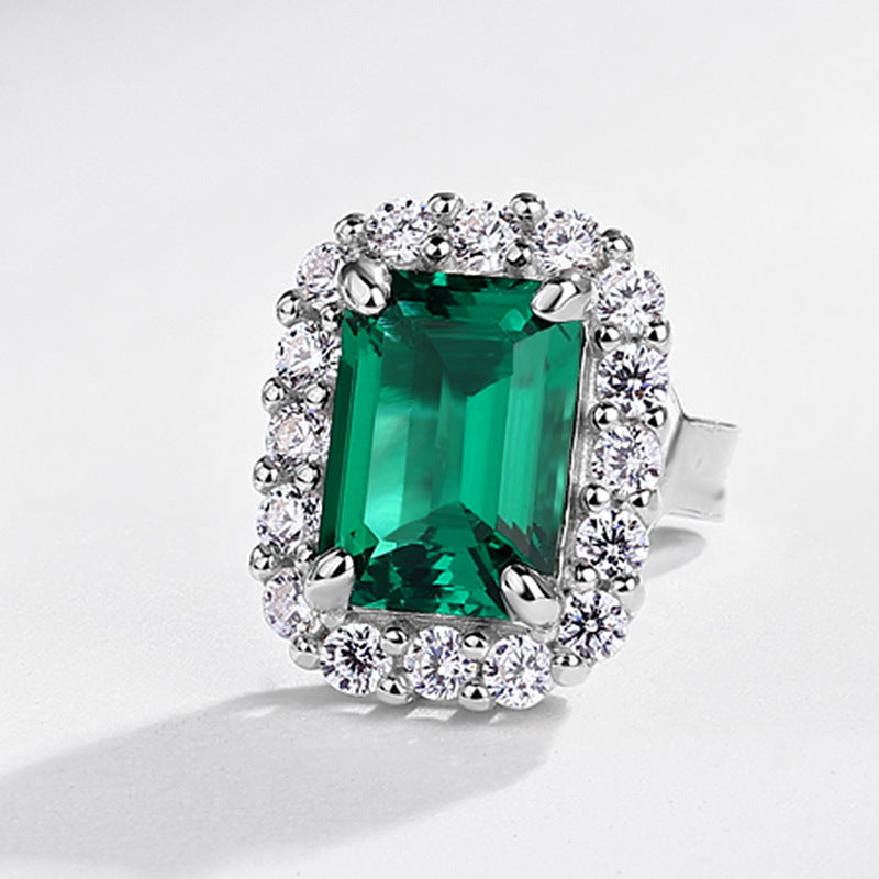 S925 Sterling Silver Lab-Grown Emerald Geometric Stud Earrings