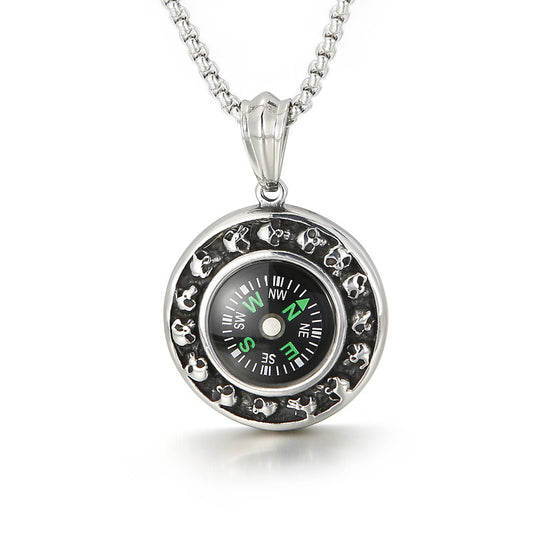 Compass Skull Titanium Steel Men's Pendant with a Touch of Fashion