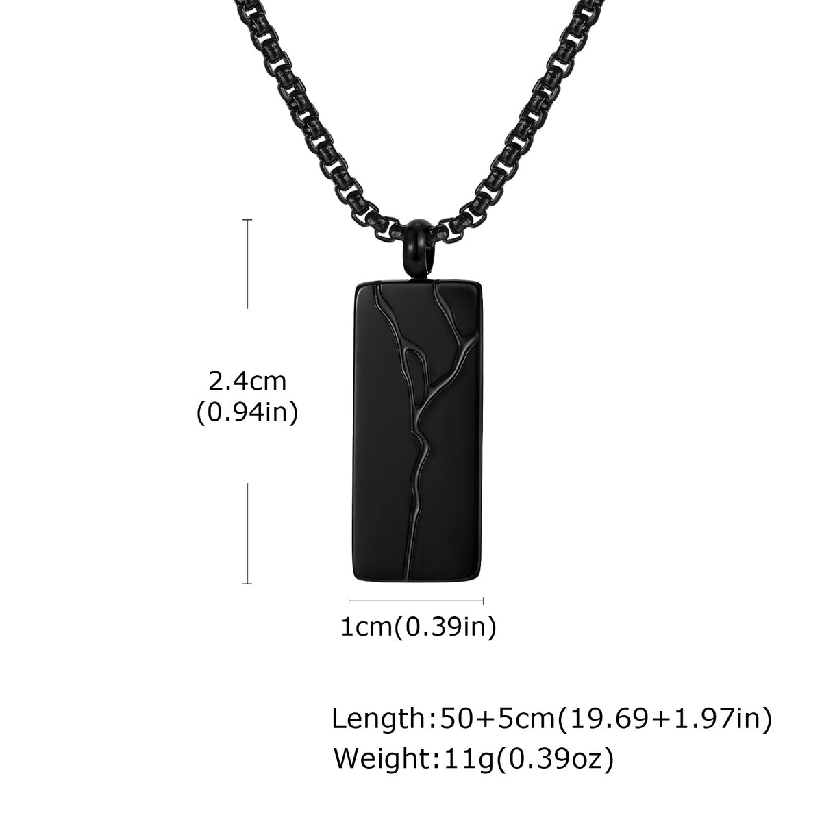 Branch-Line Rectangular Pendant Necklace — Black or Silver