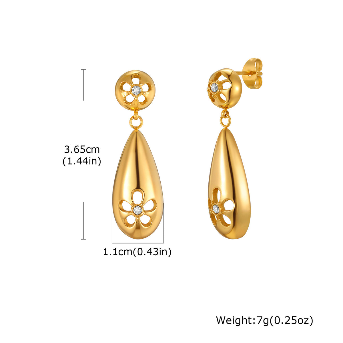 Stainless Steel Zircon Floral Earrings