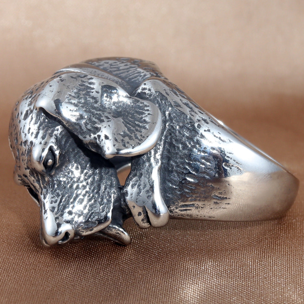 Personalized Retro Titanium Steel Dog Ring for Men - Trendy Animal Accessory in Sizes 7-13