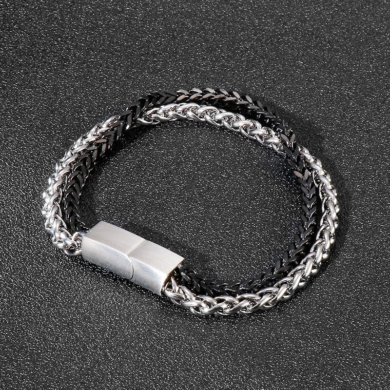 Stainless Steel – Punk Style Double-Layer Men's Titanium Steel Bracelet