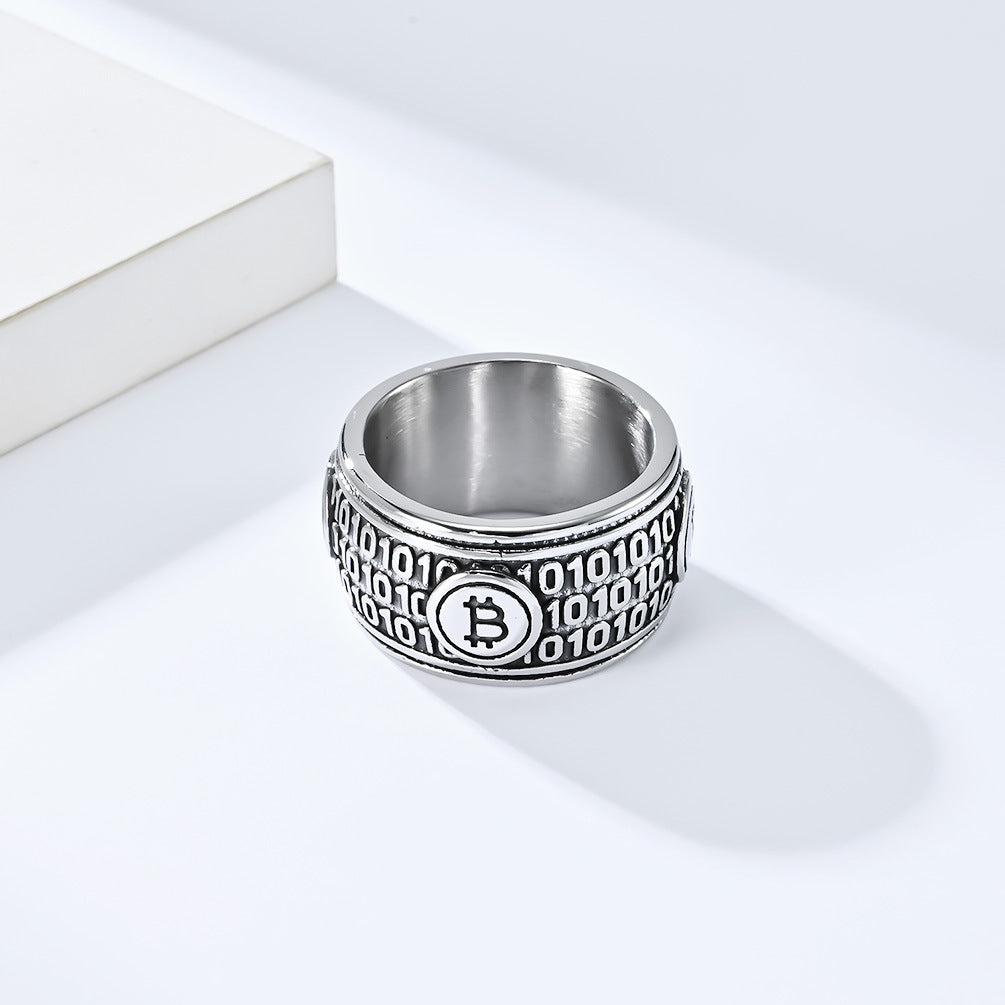 Cross-Border European Bitcoin Titanium Steel Ring for Men