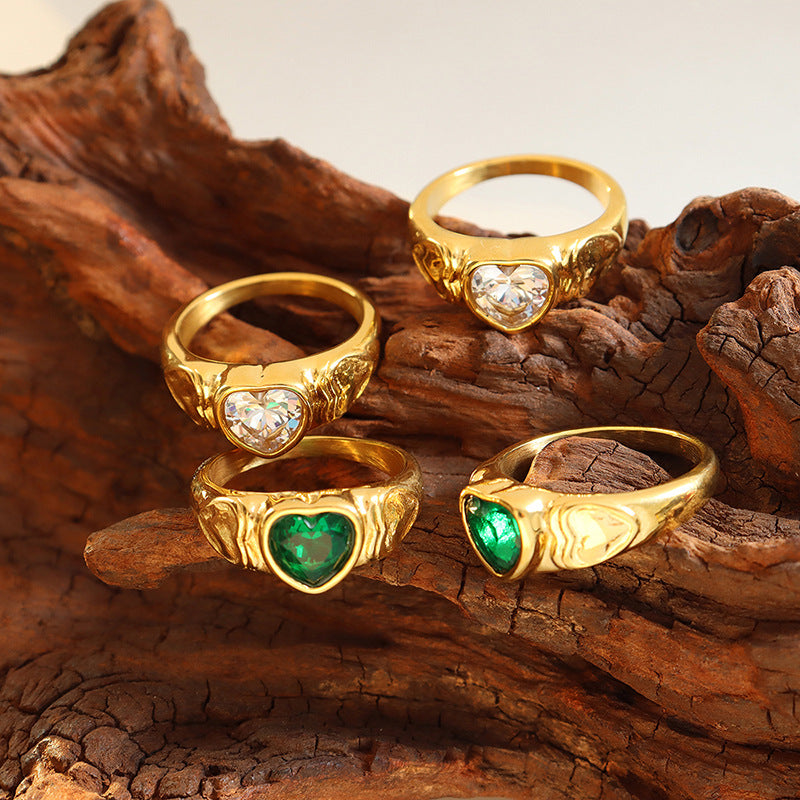 Cross-Border Light Luxury Glass Titanium Steel Ring - Trendy Jewelry for Women