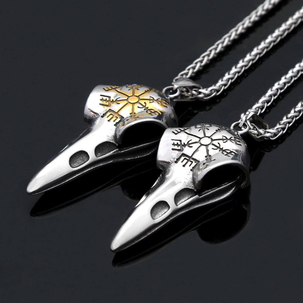 Raven Stainless Steel Viking Compass Pendant Necklace for Men