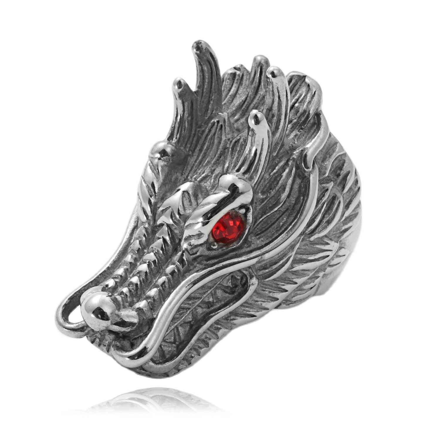 Titanium Steel Retro Punk Dragon Head Ring for Men - Trendy Stainless Steel Design