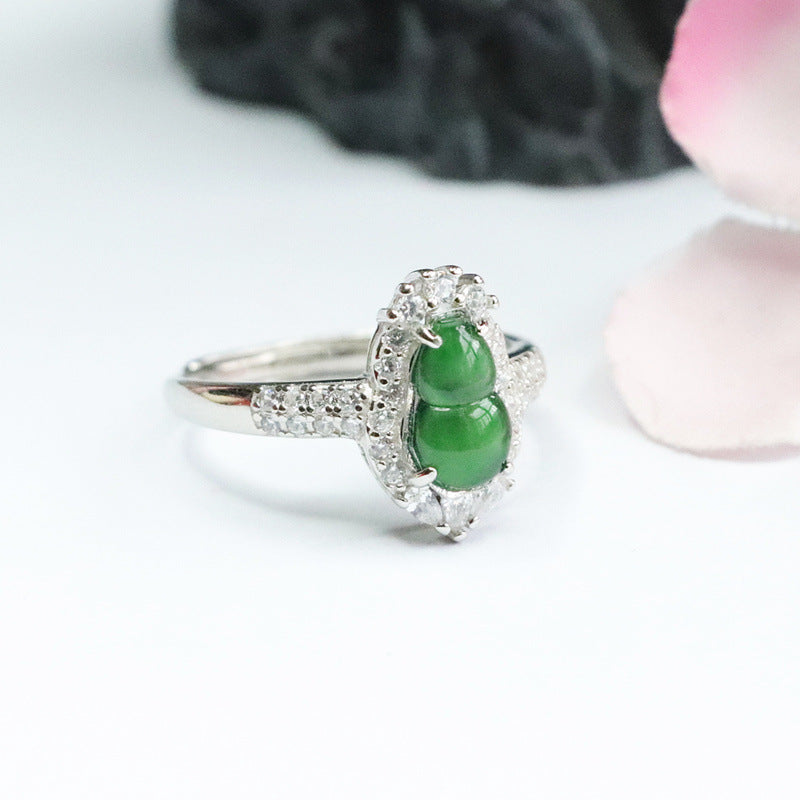 Sterling Silver Adjustable Ice Green Jadeite Gourd Ring