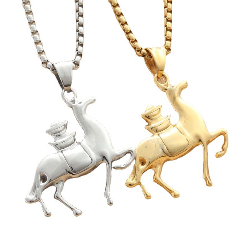 Titanium Steel Hollow Horse Pendant Necklace for Men - Punk Animal Design by Planderful