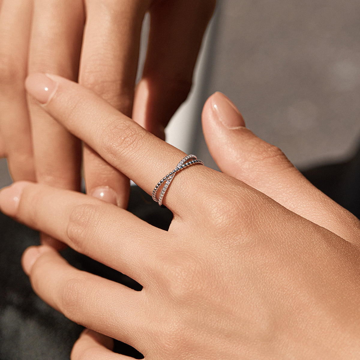 S925 Sterling Silver Double-Cross Moissanite Band