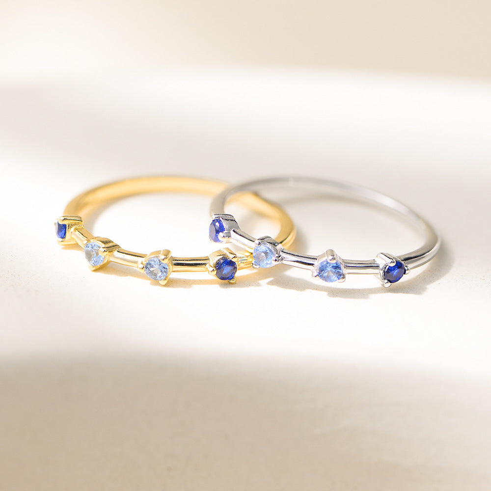 Planderful Sterling Silver Gradient Blue Zircon Ring For Women Minimalist Everyday Luxury