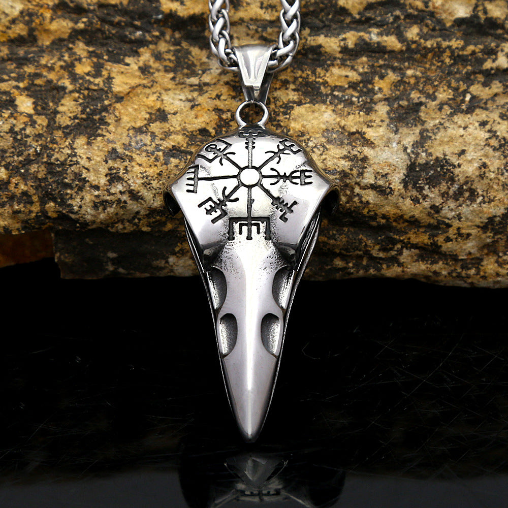 Raven Stainless Steel Viking Compass Pendant Necklace for Men
