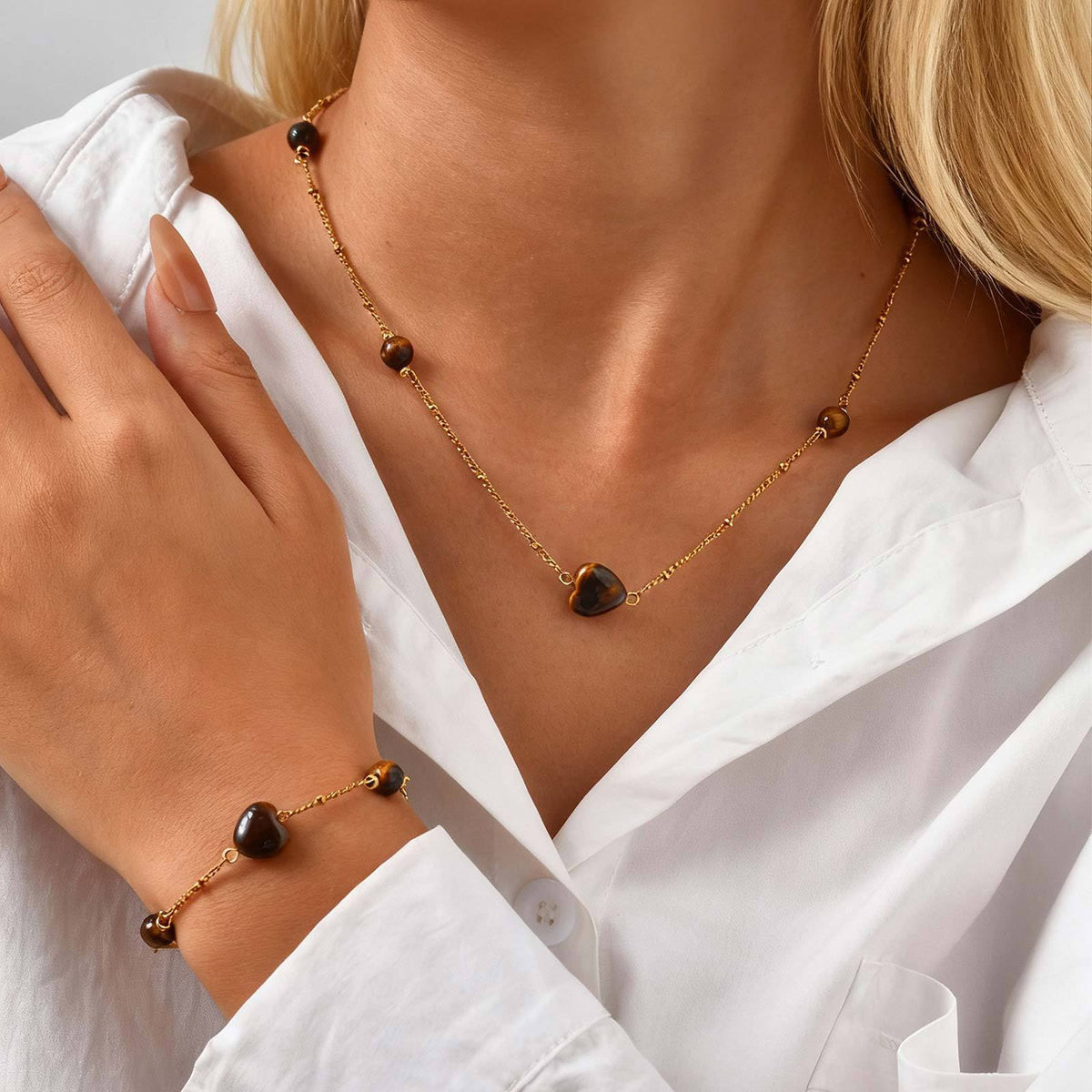 Heart Tiger's Eye Stainless Steel Bracelet