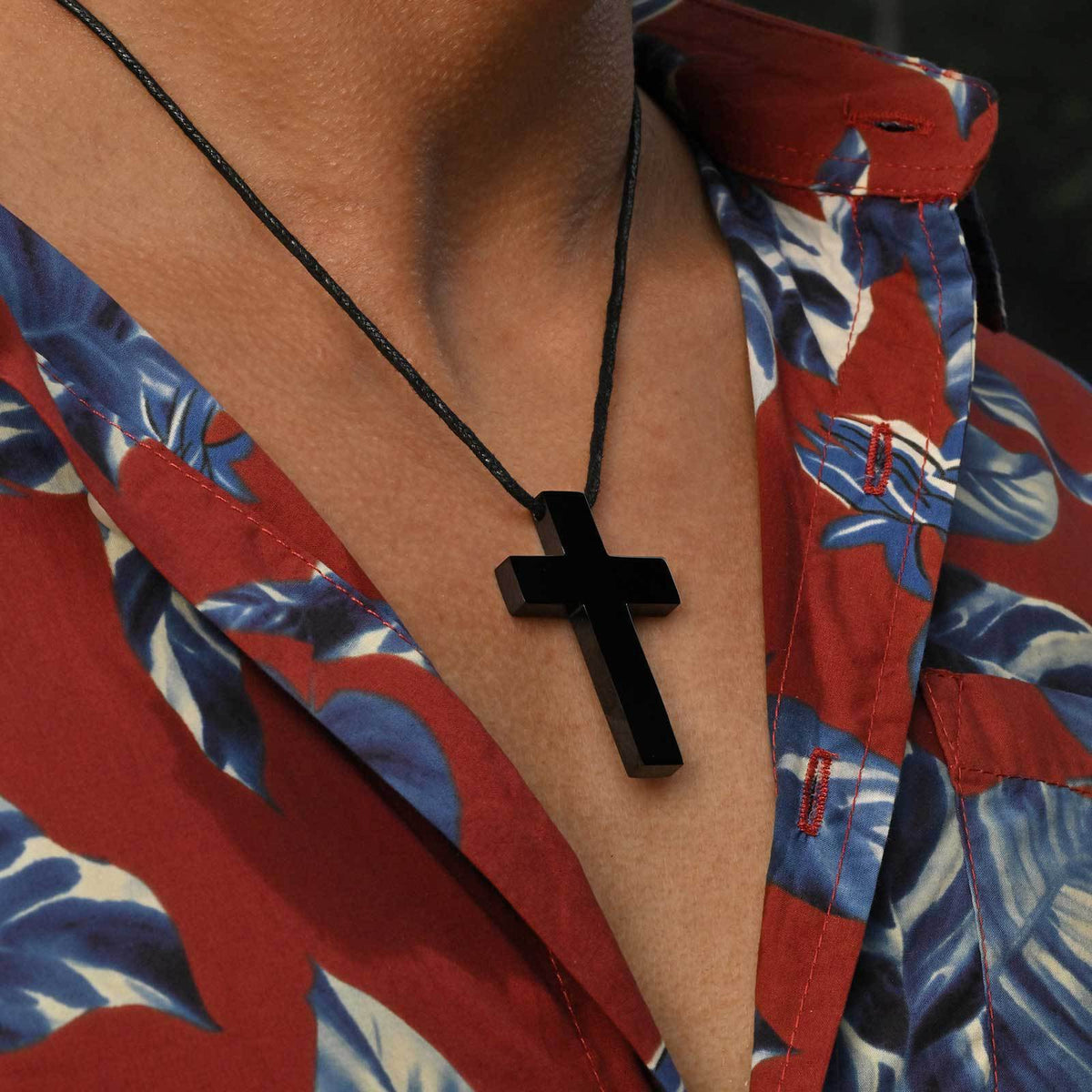 Cross Pendant with Waxed Cord — Silver or Black