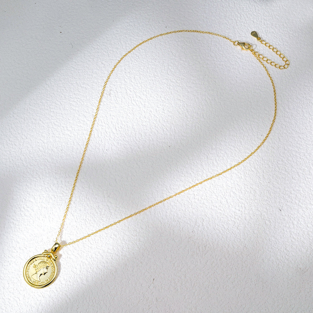 Sterling Silver S925 Necklace Vintage Court Style Portrait Coin Pendant Planderful For Fashion Lovers