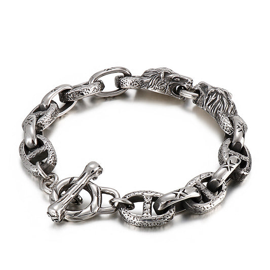 Titanium Steel Japanese Chain Bracelet with Creative Lion Head Design for Men's Street Fashion Accessories