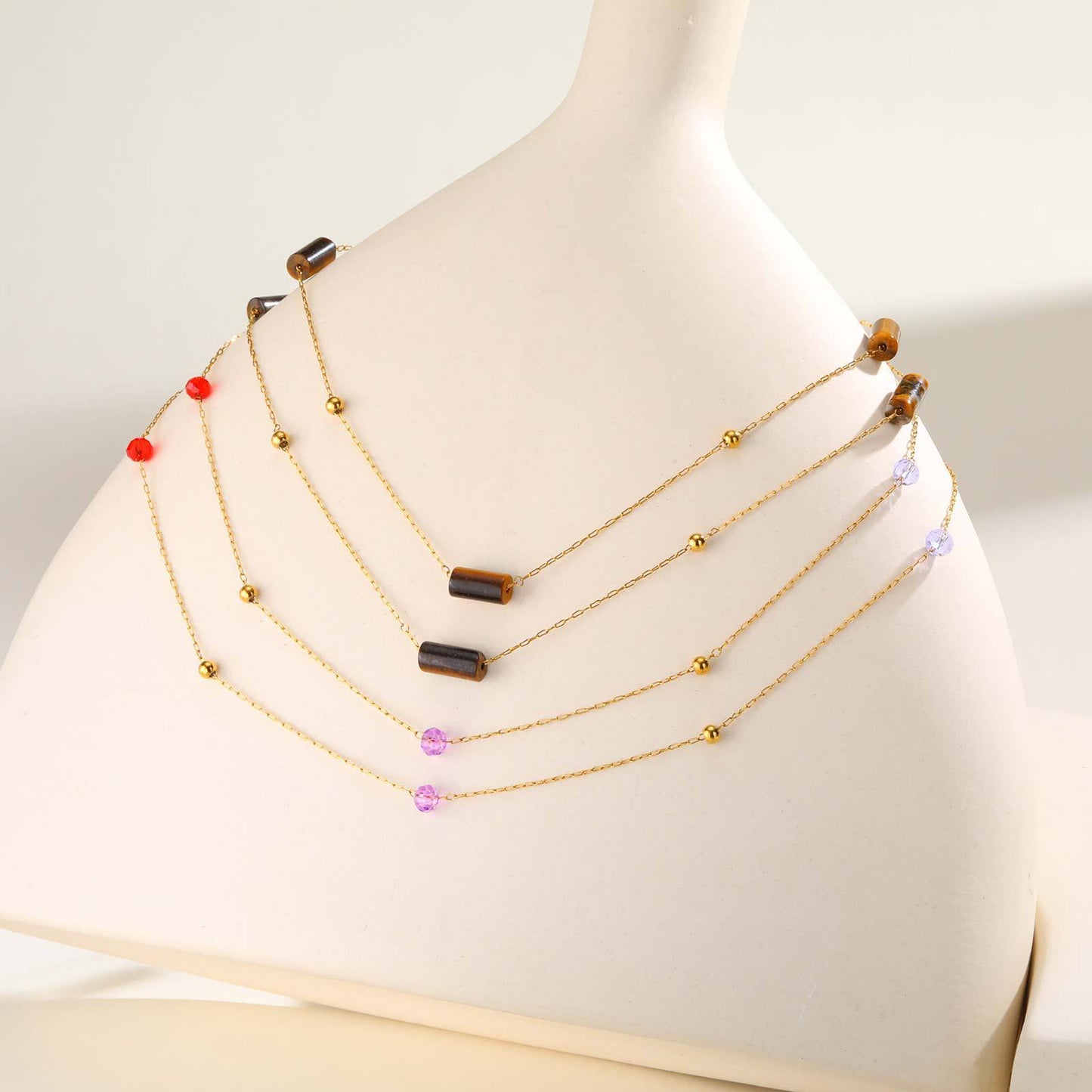 Stainless Steel Natural Tiger's Eye Stone Color Cut Beads – Bead Partition Necklace