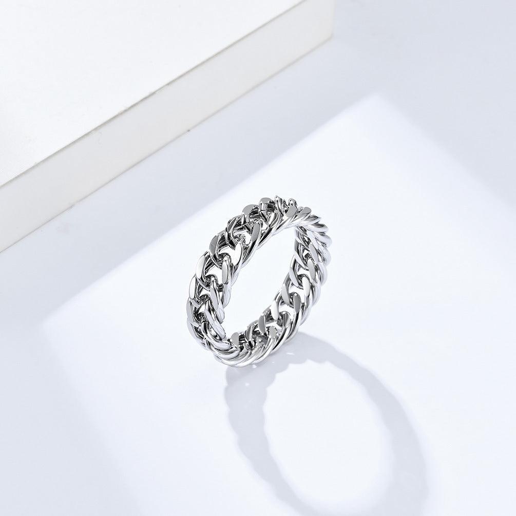 INS Cold Neutral Wind Titanium Steel Mirror Polished Cuban Chain Ring for Men