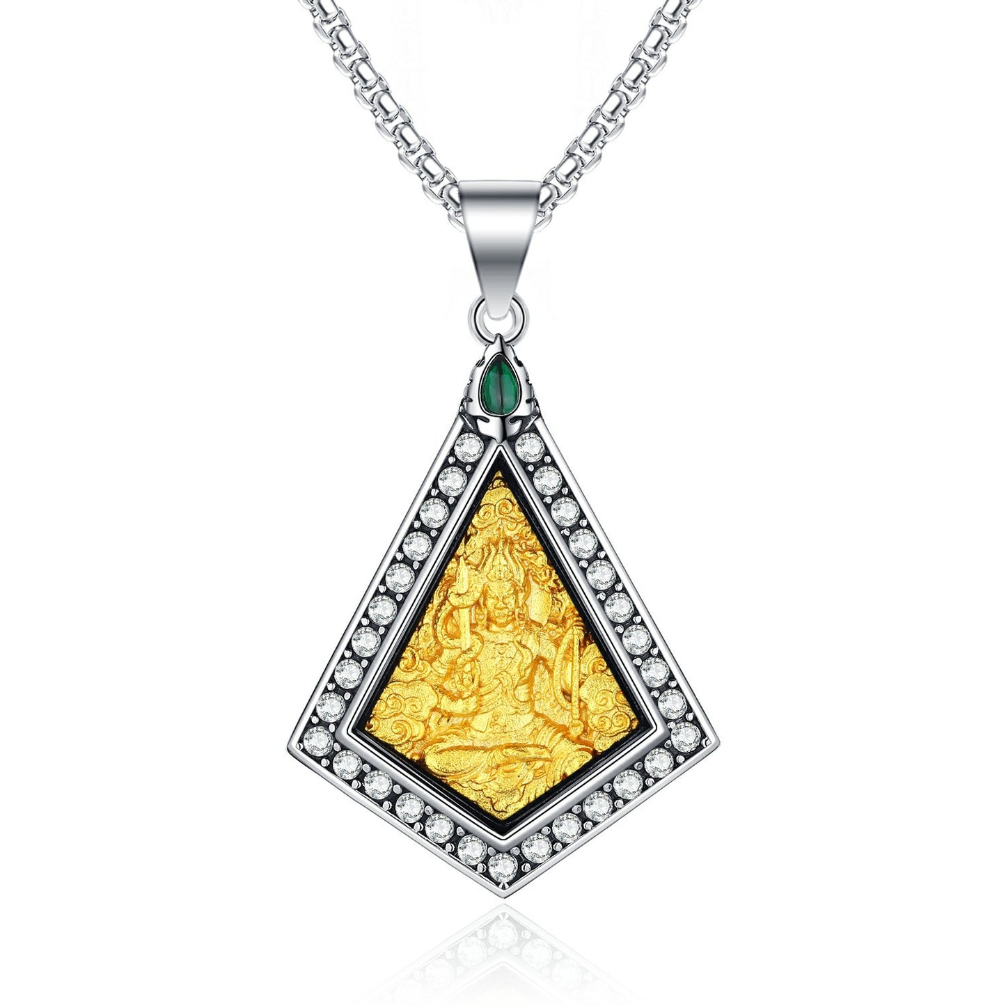 Zircon Necklace – Elegant Zodiac Buddha Pendant In Titanium Steel With Inlaid Zircon Accents