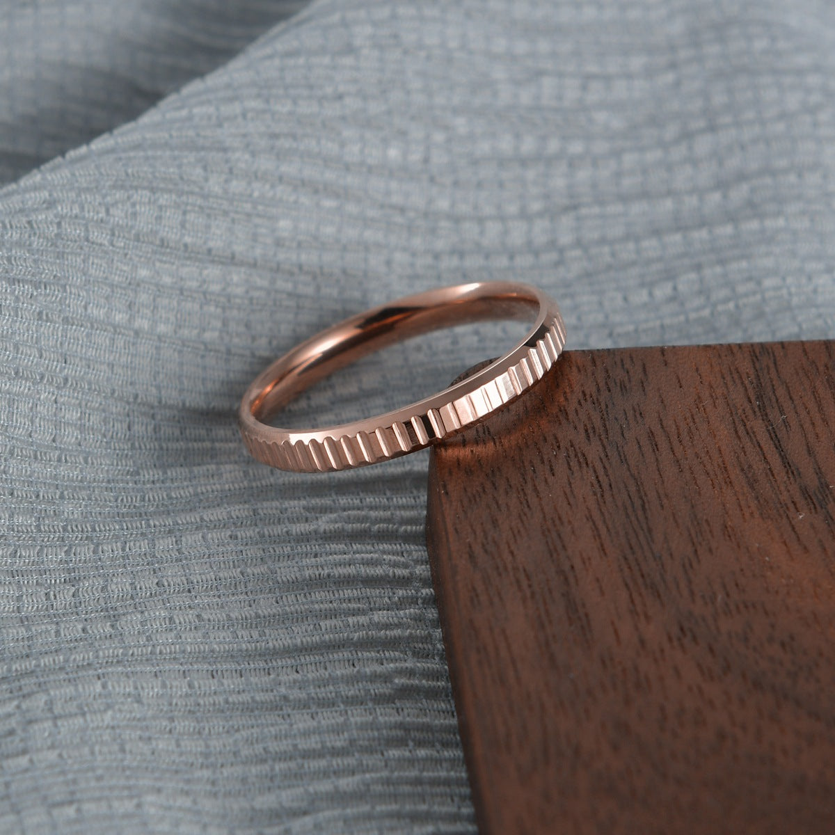 Rose Gold Concave Convex Gear Ring in Titanium Steel - Japanese and Korean Fusion