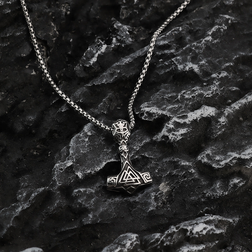 European And American Jewelry Wholesale Titanium Steel Pendant Men's Stainless Steel Necklace Retro Viking Thor's Hammer