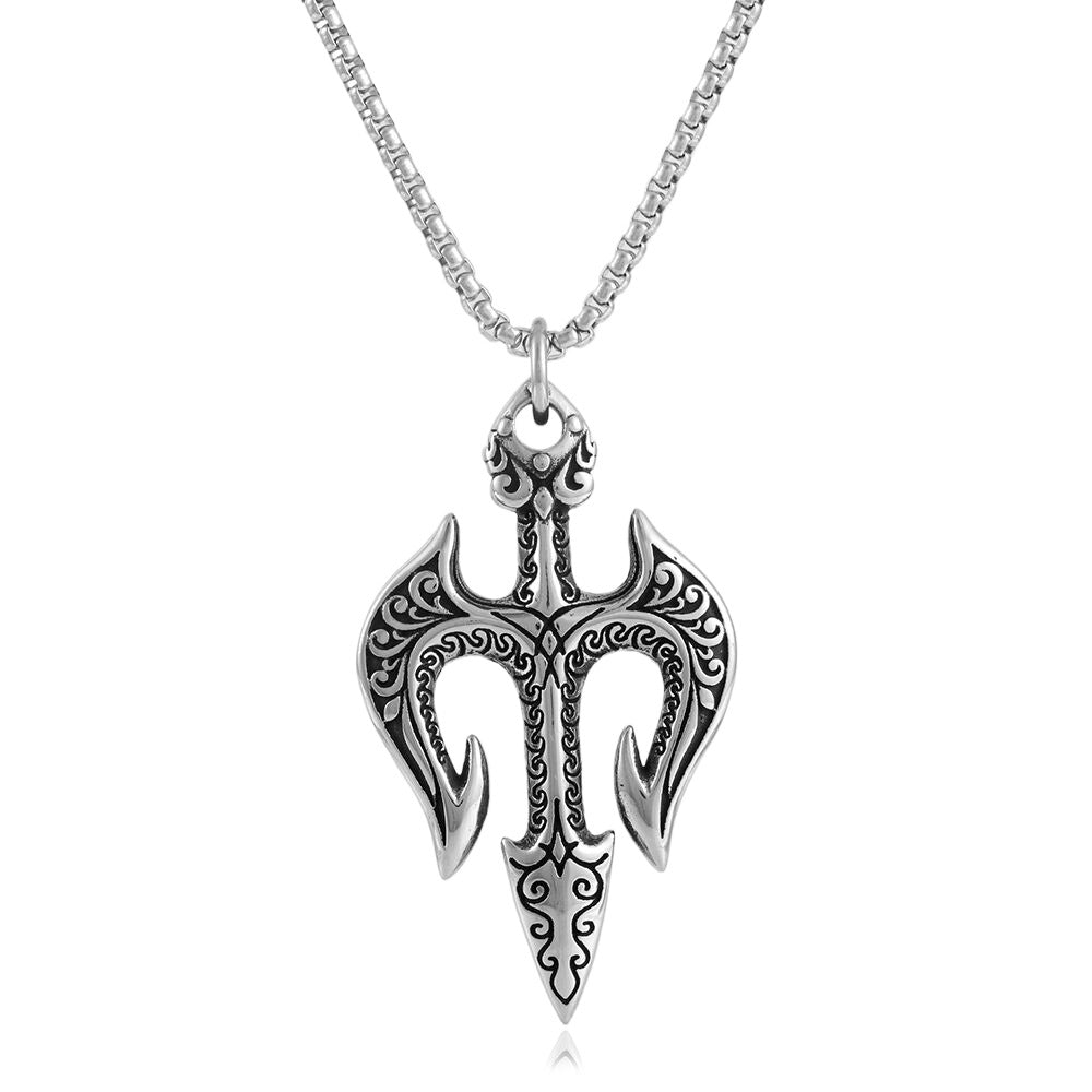 European And American Titanium Steel Trident Pendant Necklace
