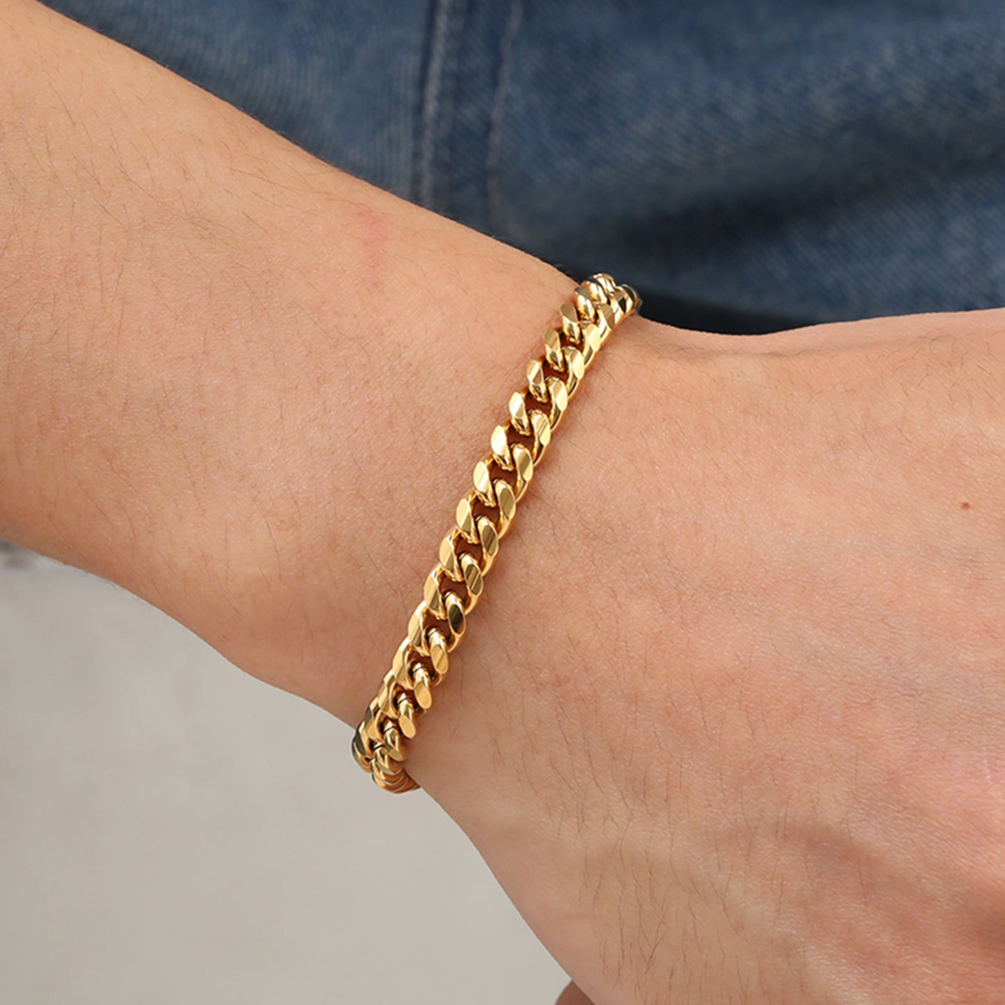 European And American Punk Stainless Steel Cuban Chain Bracelet Vintage Grey Men's Jewelry For Men