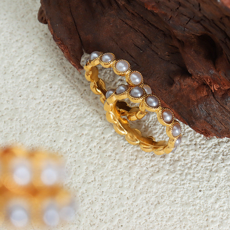 Luxurious French Baroque Beaded Titanium Steel Women's Ring - Elegant Everyday Genie Collection