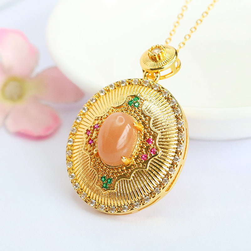 Orange Moonstone Court-Style Zircon Pendant — No Chain