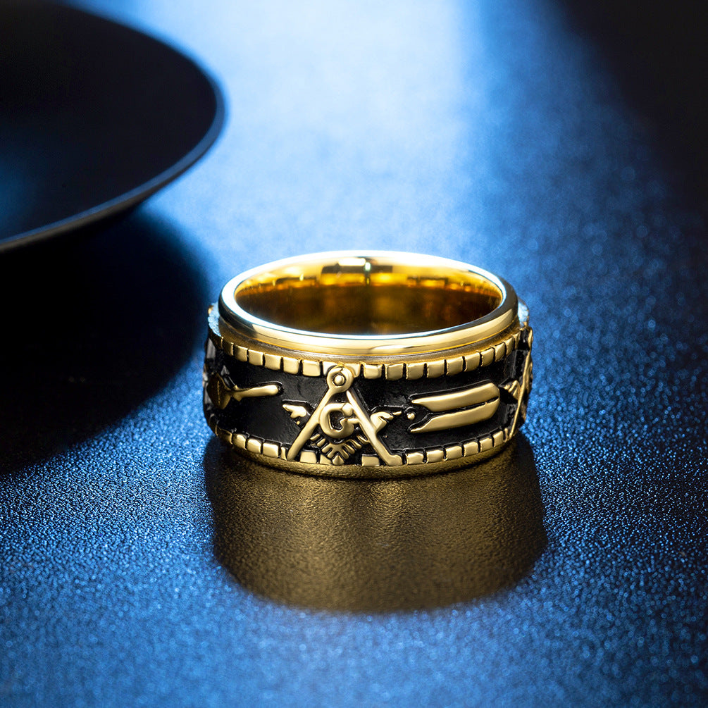 Planderful Freemason Ring Rotatable Titanium Steel Wrench Design For Men Premium Jewelry Sizes 7 To 12