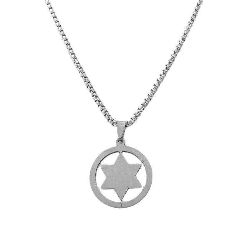 Trendy Men's Retro Hollow Hexagonal Star Pendant Necklace in Titanium Steel
