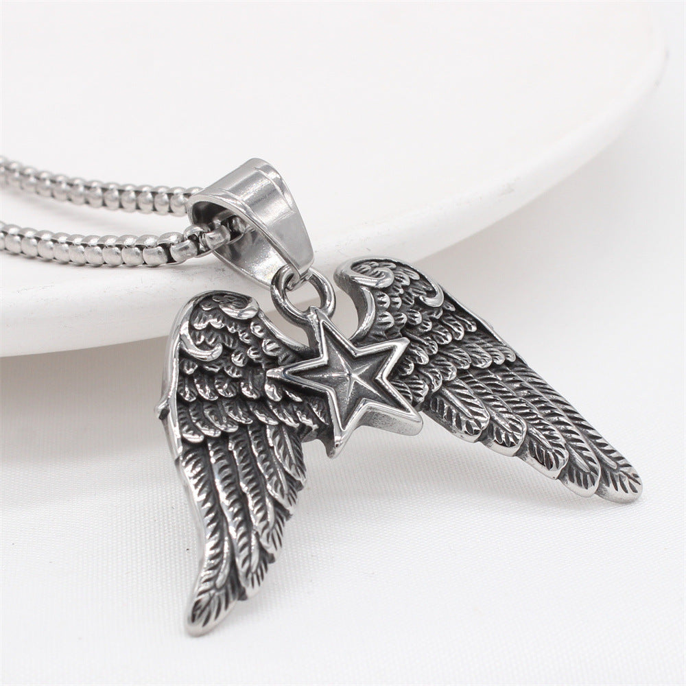 Planderful Everyday Genie – Retro Wings Five-Star Titanium Steel Pendant for Men