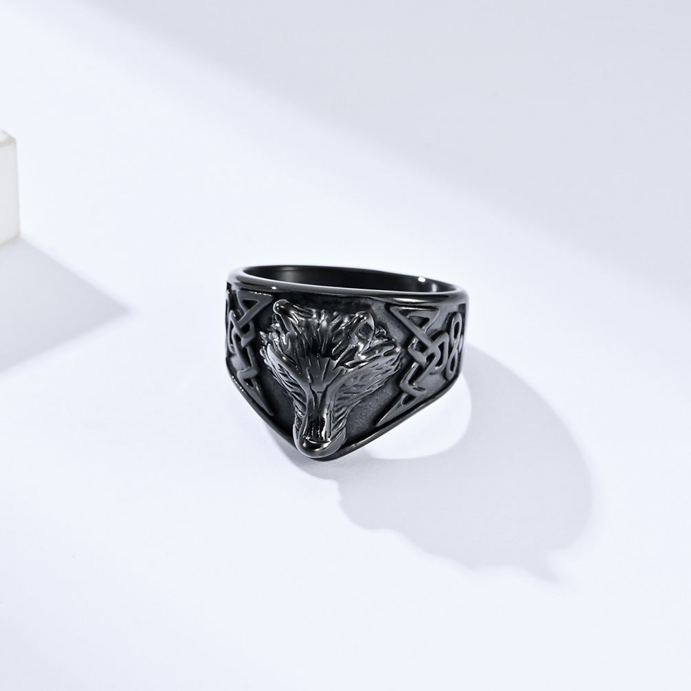 Steel Ring – Vintage Nordic Celtic Wolf