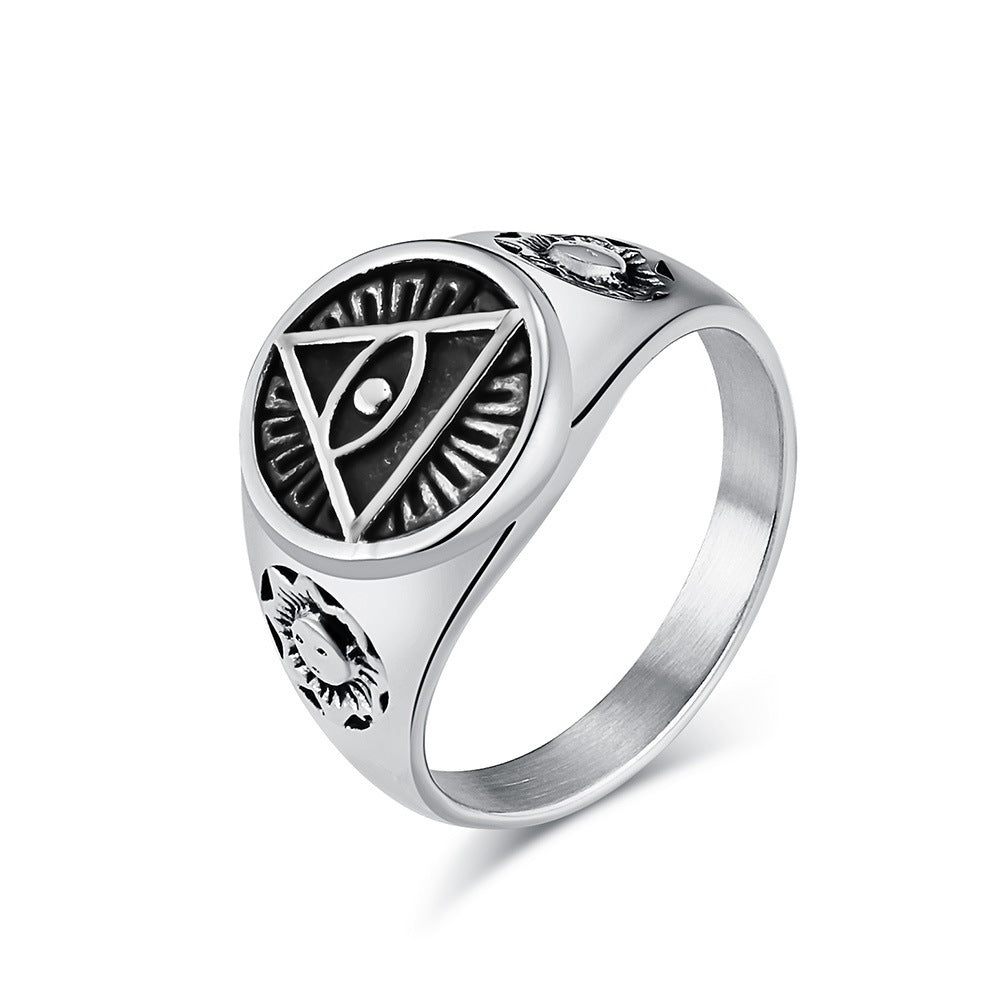 Planderful Titanium Steel Devil Eye Triangle Ring For Men Punk Horus Eye Jewelry Durable